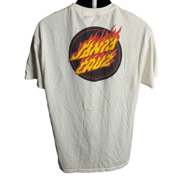 Vintage Santa Cruz Crewneck T Shirt L White Flames Logo Short Sleeves Skateboard - Picture 1 of 7